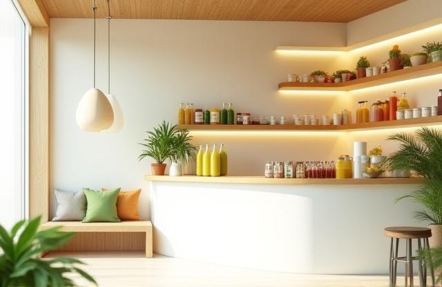 Interior view of ViviBene smoothie bar, clean and inviting