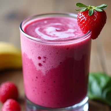 Close up of a vibrant Berry Bliss Smoothie
