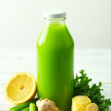 Green cold-pressed juice bottle