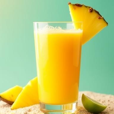 Bright yellow Tropical Escape Smoothie in a glass